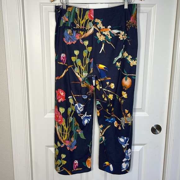 Tanya Taylor Evelyn Cropped Pants Size 6 Linen Navy Floral Wide Leg Novelty - Picture 10 of 16